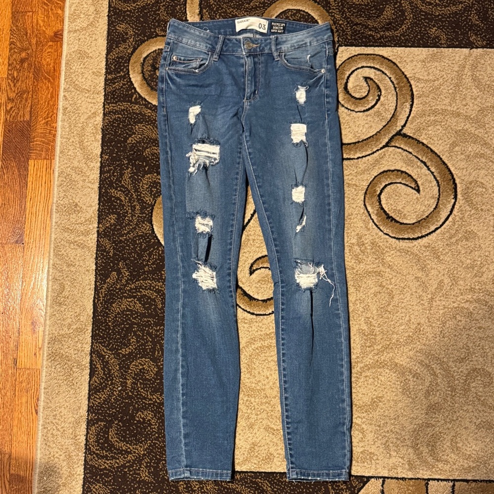 Garage Ripped Blue Skinny Jeans